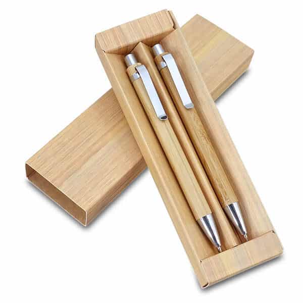 עט כדורי ועיפרון מכני עשויים במבוק