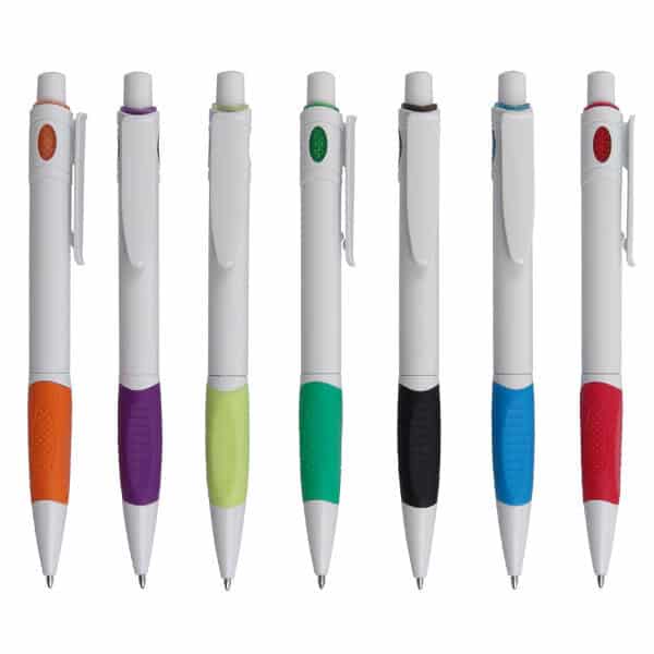 עט כדורי לבן עם גריפ גומי בשילובי צבעים