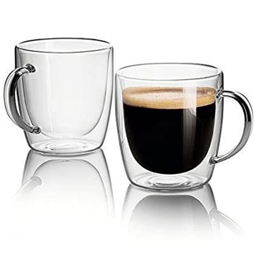 זוג כוסות דופן כפולה לקפה עם ידית